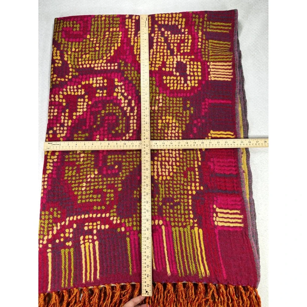 Shingora Home 100% Wool Throw Blanket Reversible Paisley Fringe Pink Gold India